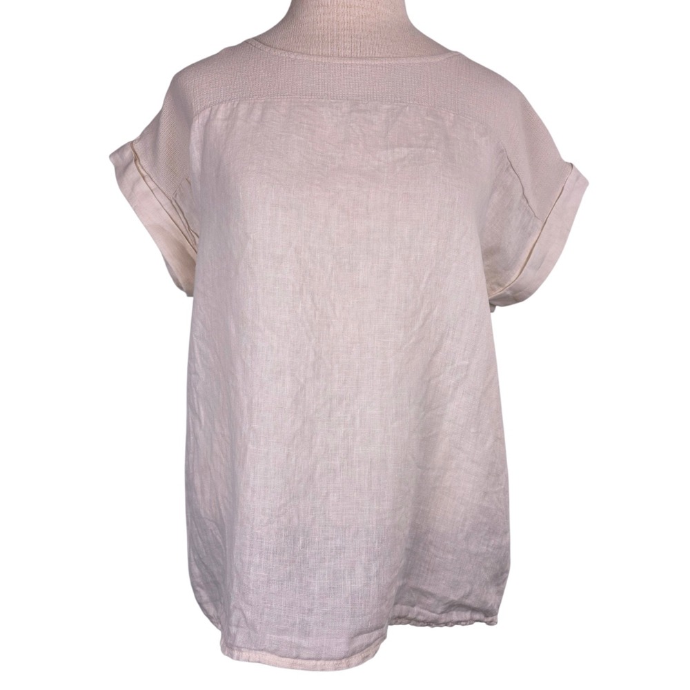 Bellambia‎ Women's Linen Tunic Blouse S Flowy Cottagecore Cotton Trim Lagenlook